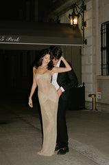 Elegant Strapless Shiny Backless Dress