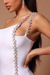 One-Shoulder Long Chain Mini Dress-White