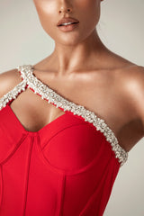 CHARMING ONE SHOULDER CRYSTAL BANDAGE DRESS