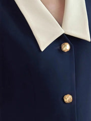 Contrast Collar Button-Front Sleeveless Mini Dress