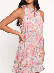 Floral Print Sleeveless Tiered Mini Dress