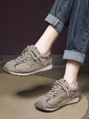 Retro Leather Colorblock Low Heel Sport Shoes BA1080