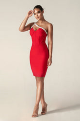 CHARMING ONE SHOULDER CRYSTAL BANDAGE DRESS