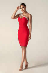 CHARMING ONE SHOULDER CRYSTAL BANDAGE DRESS