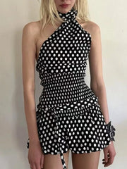Polka Dot One-Shoulder Top and Mini Skirt Set
