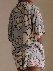 Printed Button Up Shirt and Shorts Set