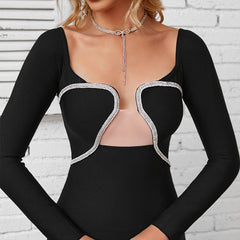 Elegant Long Sleeve Cutout Black Dress