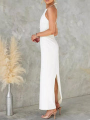 Slit Back Halter Neck Maxi Dress