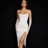 Magnificent Glam Satin Bustier Midi Dress