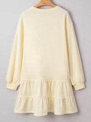 Double Tiered Ruffle Hem Long Sleeve Loose Mini Dress