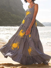 Embroidered Square Neck Tiered Maxi Cami Dress
