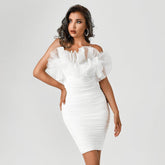 Chic White Elegant Ruched Dress