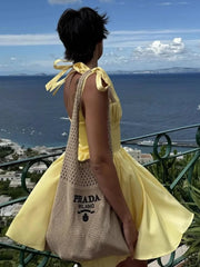 Tie-Shoulder Square Neck Mini Dress