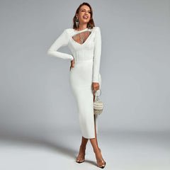 Hollow-out sleeved Pendant Dress