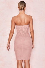 CHIC RUCHED STRAPLESS ELEGANT CORSET MESH PARTY DRESS