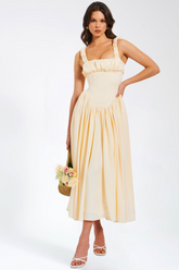 Riola Egg White Satin Drop Waist Maxi Sundress