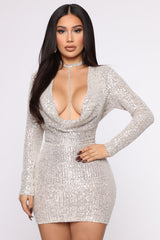Swing Collar Party Dress-Silver