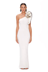 Retha One-shoulder White Flower Black Hook Dress
