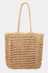 Fame Straw Braided Beach Tote Bag