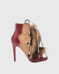 Sadiya Faux Fur Lace Up Sandals In Red