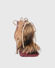 Sadiya Faux Fur Lace Up Sandals In Red