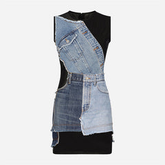 DENIM ROUND NECK MINI DRESS