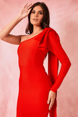 Ayla Red One-Shoulder Bandage Dress