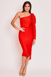 Ayla Red One-Shoulder Bandage Dress