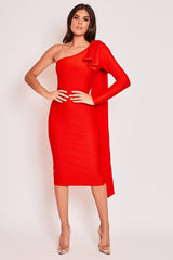 Ayla Red One-Shoulder Bandage Dress