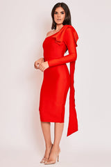 Ayla Red One-Shoulder Bandage Dress