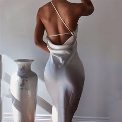 Satin One-shoulder Halter Dress