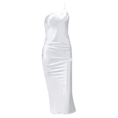 Satin One-shoulder Halter Dress