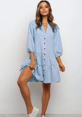 Ruffle V Neck Three-quarter Sleeves Dresses