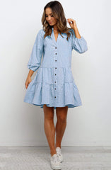 Ruffle V Neck Three-quarter Sleeves Dresses