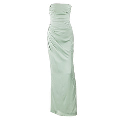AERIKA SATIN STRAPLESS GOWN-GREEN