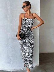 Zebra Satin Midi Dress