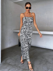 Zebra Satin Midi Dress