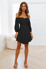 Feminine One Line Collar Lantern Sleeve Dress