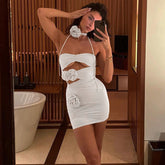 RUCHED CUT OUT MESH MINI DRESS