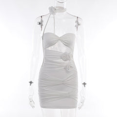 RUCHED CUT OUT MESH MINI DRESS