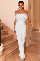 BANDEAU FEATHER WIDE LEG JUMPSUIT