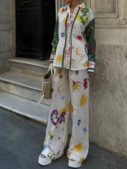 Printed Button Down Shirt and Pants Set