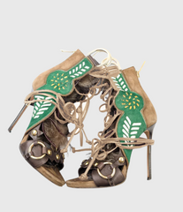 Sadiya Faux Fur Lace Up Suede Sandals In Green