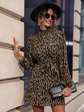 Printed Tie Waist Long Sleeve Dress