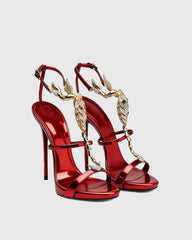 Pia Rhinestone Scorpion Strap Sandals In Red