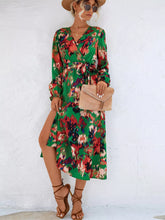 Printed Surplice Long Sleeve Midi Dress