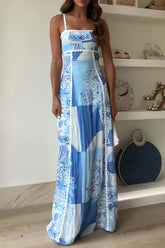 Cutout Back Printed Square Neck Maxi Dress