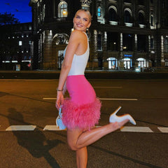 Chic Feather Wrapped Hip Skirt