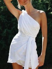 Ruched One-Shoulder Mini Dress
