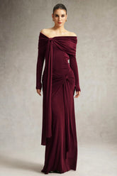 Chic Off-shoulder Long Sleeves Streamer Folds Maxi Dress